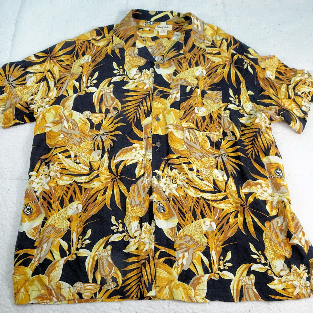 Panama Jack Parrot Drinking Beer Button Up X-Large